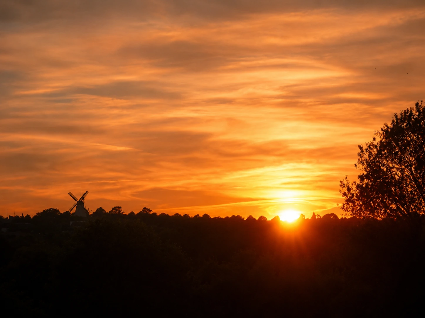 Sonnenuntergang mit warmem Abendlicht über der Landschaft